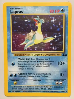 Holo Lapras Card - Unlimited - Ungraded NM - Fossil 10/62 - TCG WOTC 1999 - Image 1
