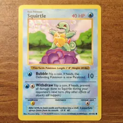 Pokemon Squirtle 63/102 Base Set (shadowless) Wizards English Card - Image 1