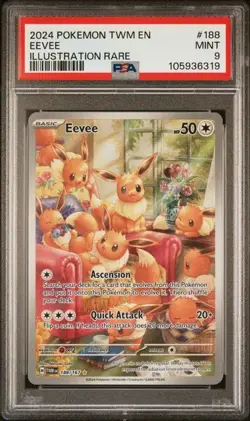 2024 POKEMON TWM EN-TWILIGHT MASQUERADE ILLUSTRATION RARE #188 EEVEE PSA 9 - Image 1
