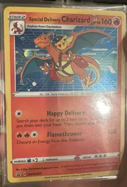 Pokemon SWSH075 Charizard Promo Holo Card Special Delivery Sealed - Swirl - Image 1