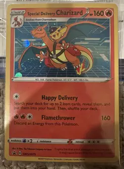 Pokemon SWSH075 Charizard Promo Holo Card Special Delivery Sealed - Swirl - Image 2