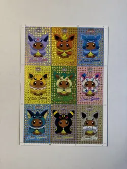 Pokemon Lets Go Eevee Database Poncho Uncut Sheet Gold Ice Holo US Seller - Image 1