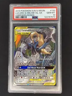 POKEMON 2019 LUCARIO & MELMETAL GX SUN & MOON UNBROKEN BONDS #120 PSA 10 - Image 1