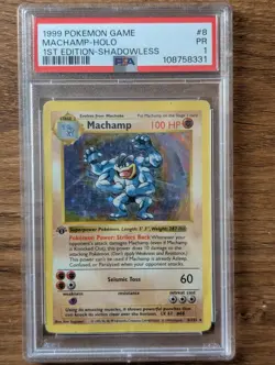 1999 Pokemon Base Game 1st Edition PSA 1 Machamp Holo Shadowless #8 Poor PR - Image 1