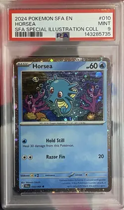 Pokemon TCG: Horsea 010/064 Shrouded Fable Cosmo Holo PSA 9 - Image 1