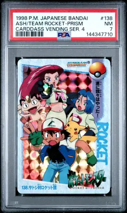 1998 POKEMON JPN BANDAI CARDDASS VENDING SER 4 ASH VS TEAM ROCKET-PRISM PSA 7 - Image 1