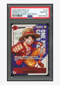 MONKEY D. LUFFY OFFICIAL EVENT TOP PRIZE ONE PIECE JAP PROMOS 2025 014 PSA 10 - Image 1