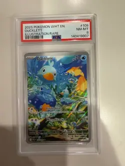 2025 Pokemon SV White Flare WHT EN - Ducklett 109/086 Illustration Rare - PSA 8 - Image 1