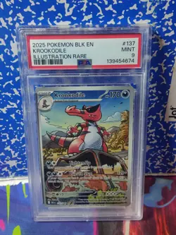 MINT ILLUSTRATION RARE Krookodile HOLO! PSA 9! 2025 Pokemon Black Bolt #137/086 - Image 1