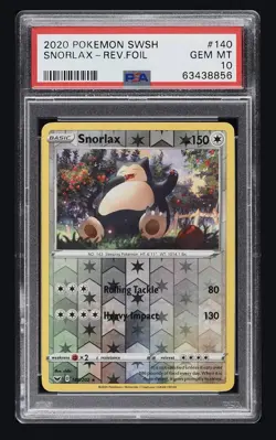 2020 POKEMON SWORD & SHIELD #140 SNORLAX-REVERSE FOIL PSA 10 - Image 1