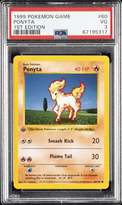 1999 POKEMON GAME 1ST ED #60 PONYTA PSA 3 - Image 1