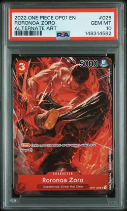 2022 One Piece OP01 Romance Dawn RORONOA ZORO Alternate Art #025 PSA 10 - Image 1