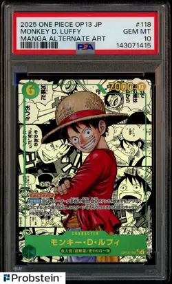 2025 One Piece JPN OP13-Carrying On His Will #118 Monkey D. Luffy PSA 10 - Image 1