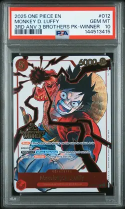 One Piece Monkey D. Luffy 3rd Anniversary 3 Brothers Pack Winner ST01-012 PSA 10 - Image 1