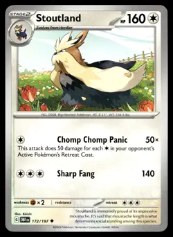 Stoutland 172/197 Pokemon SV03: Obsidian Flames Non Holo - Image 1