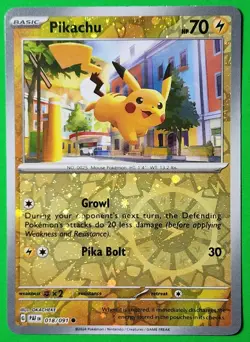 Pokemon TCG Card : Pikachu 018/091 Sv02: Paldean Fates Reverse Holo Pokemon NM - Image 1