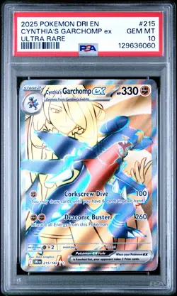 2025 POKEMON DRI EN-DESTINED RIVALS ULTRA RARE #215 CYNTHIA'S GARCHOMP EX PSA 10 - Image 1