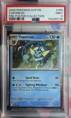 Pokemon TCG: Vaporeon 168 PRE Poster Collection Black Star Promo PSA 9 - Image 1