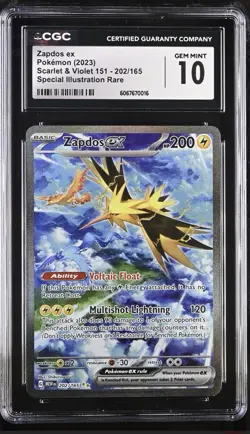 ⚡ CGC 10! Pokemon Zapdos ex 202/165 Scarlet & Violet 151 SIR (psa) - Image 1