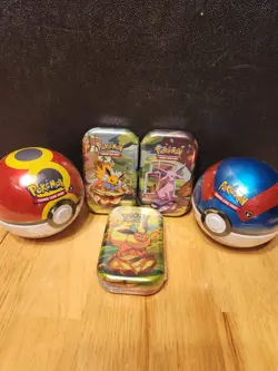 Pokemon TCG Collectible Tin Lot Jolteon Espeon Flareon Poke Ball Cases - Image 1