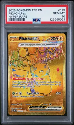 Pokemon Pikachu ex 179/131 Prismatic Evolutions Hyper Rare Gold EX Holo PSA 10 - Image 1