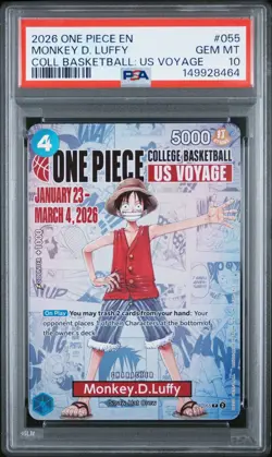 2026 ONE PIECE PROMOS COLLEGE BASKETBALL US VOYAGE MONKEY D. LUFFY PSA 10 - Image 1