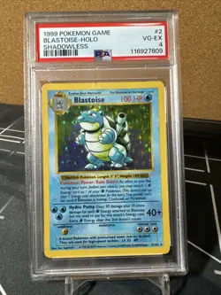 Pokemon TCG Blastoise Base Set Holo Shadowless Rare Card 2/102 PSA 4 Rare Wotc - Image 1