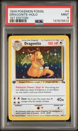 Dragonite-Holo Pokemon Fossil 1st edition PSA 9 New Cert! - Image 1