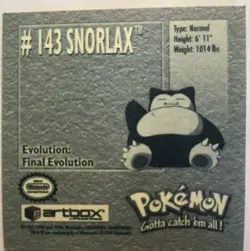 STICKERS POKEMON NEUF N°143 RONFLEX / SNORLAX ARTBOX DE 1999 - Image 2