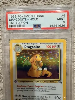 1999 Pokemon Fossil Dragonite Holo 1st Edition PSA 9 MINT English - Image 5