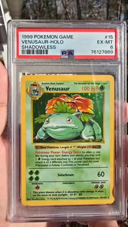 1999 POKEMON BASE SET SHADOWLESS #15 VENUSAUR-HOLO PSA 6 - Image 1