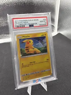 2017 Pokemon Sun & Moon #28 Pikachu Holo Cracked Ice PSA 10 SHINING LEGENDS - Image 1