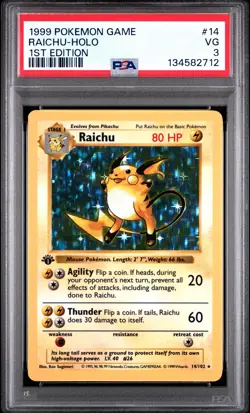 1999 Pokemon Game #14 Raichu Holo 1st Edition PSA 3 VG - Image 1
