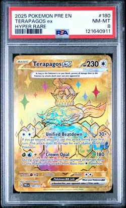 2025 POKEMON PRE EN-PRISMATIC EVOLUTIONS HYPER RARE #180 TERAPAGOS EX PSA 8 - Image 1