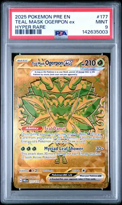 2025 POKEMON PRE EN-PRISMATIC EVOLUTIONS HYPER RARE TEAL MASK OGERPON EX PSA 9 - Image 1