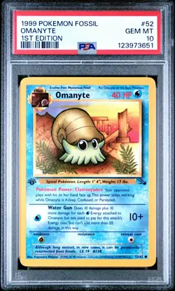 1999 POKEMON FOSSIL 1ST ED #52 OMANYTE PSA 10 - Image 1