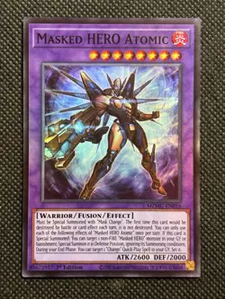 YuGiOh! - Masked HERO Atomic MZMU-EN016 Super Rare 1st Edition Near Mint - Image 1