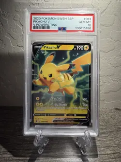 ⚡ Pikachu V 063 ⚡ 2020 Pokemon SWSH BSP Powers Tin Promo SWSH063 PSA 10 💎 - Image 1