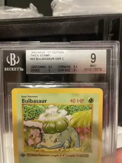 Pokemon Bulbasaur 1st Edition Base Set Shadowless BGS 9 Thick Grey Stamp Error - Image 3