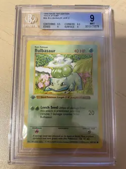 Pokemon Bulbasaur 1st Edition Base Set Shadowless BGS 9 Thick Grey Stamp Error - Image 4