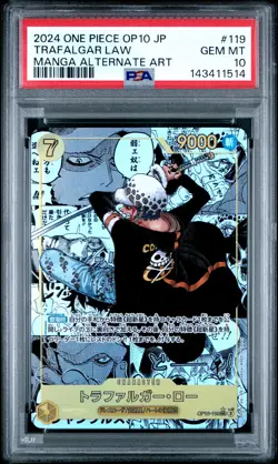 2024 ONE PIECE JPN OP10-ROYAL BLOOD MANGA ALTERNATE ART TRAFALGAR LAW PSA 10 - Image 1