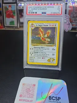 PSA 5 EX-MT Lt. Surge’s Fearow 7/132 2000 Pokemon Gym Heroes Holo 🌀 SWIRL 🌀 - Image 5