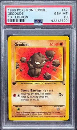 Geodude 1st Edition 47/62 PSA 10 GEM MINT Pokemon Fossil 1st-Ed Non-Holo - Image 1