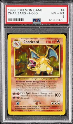 1999 POKEMON BASE SET UNLIMITED #4 CHARIZARD-HOLO PSA 8 - Image 1