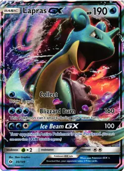 Pokemon TCG Lapras GX Sun & Moon Base Set 35/149 Holo Ultra Rare NM - Image 1
