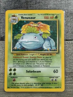 Venusaur 15/102 Holo Rare Base Set Pokemon Card 1999 Wizards - Image 2