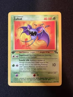 NM-Mint 1st Edition Zubat 57/62 Fossil Pokemon Card - Image 1