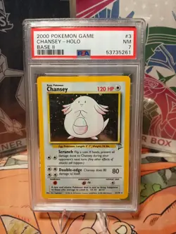 2000 Pokemon Base Set 2 Chansey Holo 3/130 PSA 7 NM - Image 1