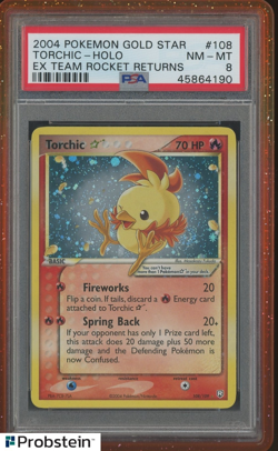 2004 Pokemon Gold Star Ex Team Rocket Returns #108 Torchic Holo PSA 8 NM-MT - Image 1