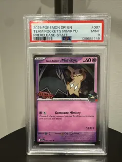 2025 Pokemon Prerelease Staff Team Rockets Mimikyu Promo #087 PSA 9 - Image 1
